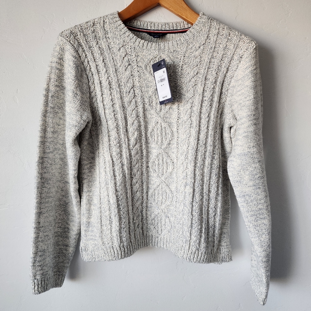 Tommy Hilfiger Big Girls Cable Knit Sweater Heather Gray Size XL 16 NEW …